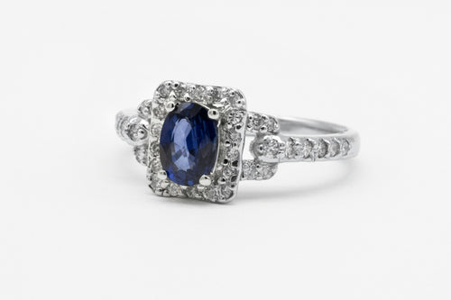 Blue Sapphire Halo Ring