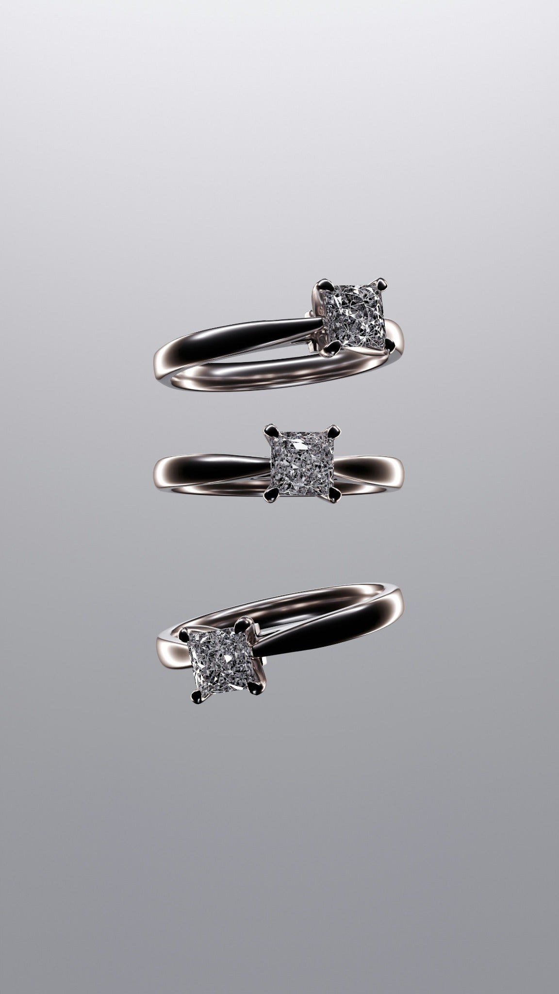 Princess Solitaire Ring Trio