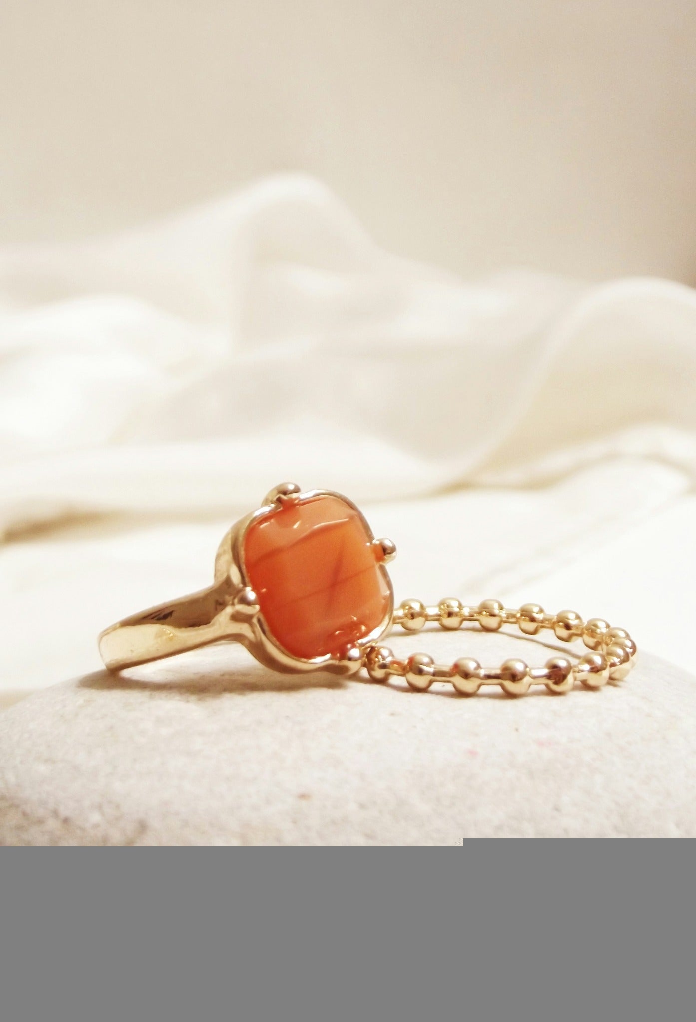Coral Stone Chain Ring